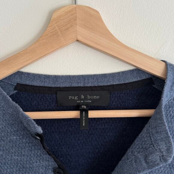 RAG & BONE Henley Two Tone Blue Waffle Knit Long Sleeve Shirt Size XL - Picture 2 of 6